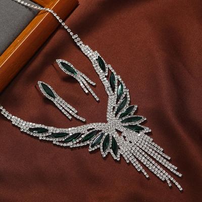 2Pcs/Set Women Elegant Necklace Earrings Adjustable Shining Rhinestones Cubic Zirconia Choker Necklace Tassel Drop Earrings Set