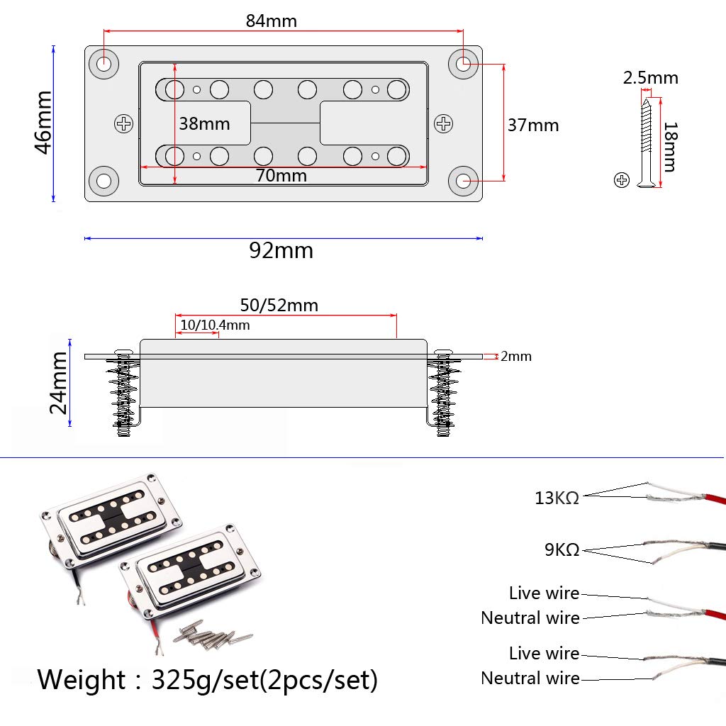Humbucker Double Coil Guitar Pickup Neck Bridge Replacement for Les Paul Electric Guitars Set, H-Style & Pickups, LP-Style