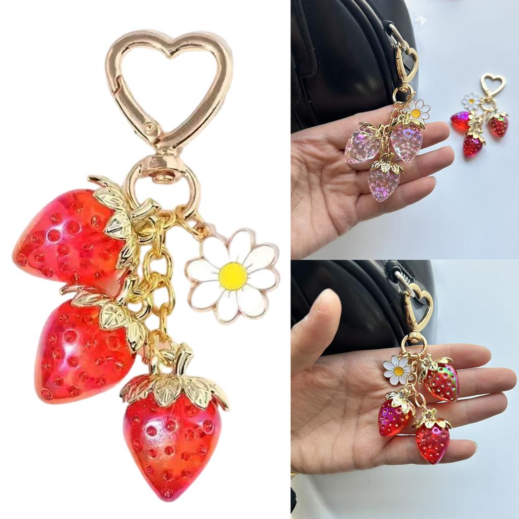 Strawberry Keychain For Women Girls Bag Pendant Accessory Gift Resin Daisy Floral Charm Keyring Backpack Accessories