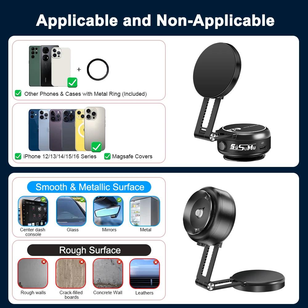 Double Vacuum Sucker Car Phone Holder 360° Retractable Bracket Electric Vacum Magnetic Cellphone Stand for iPhone Samsung Xiaomi
