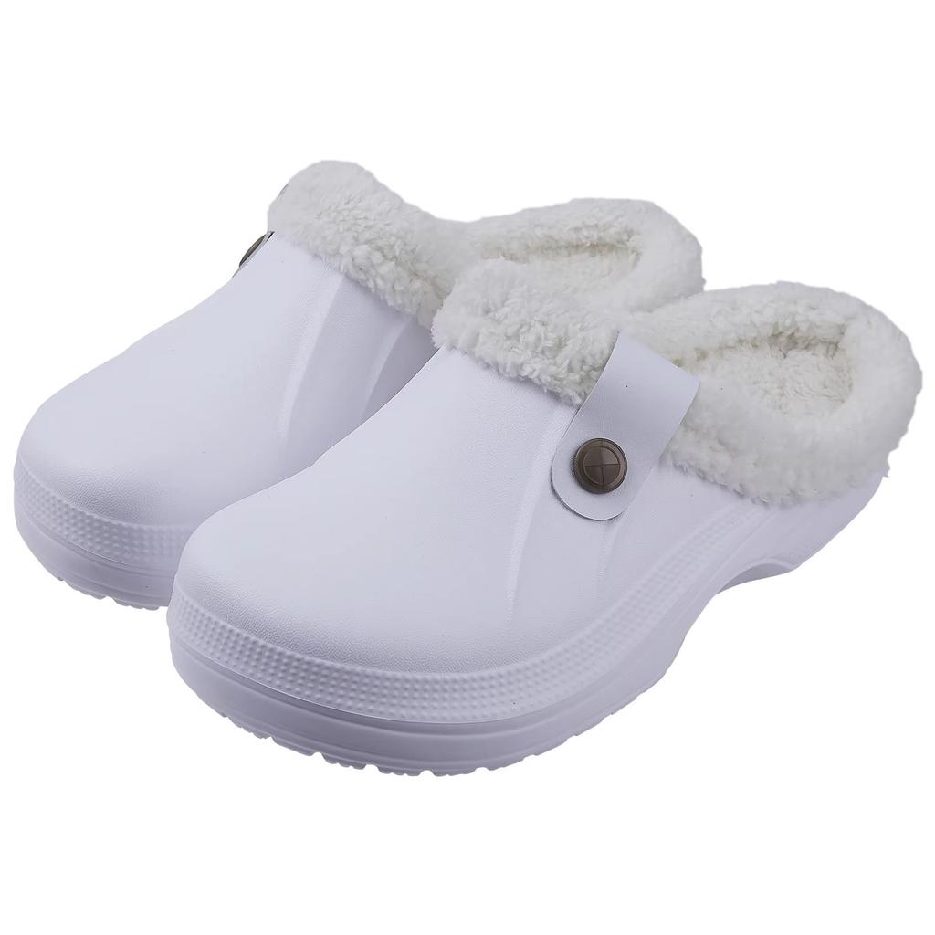 Fashion Crestar Women Fur Lined Clogs Waterproof Slippers Garden Shoes Winter Warm Plush Home House Fuzzy Slippers Indoor Outdoor Mules