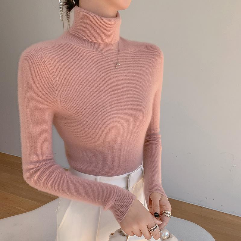 Women's Slim-fit High-neck Cashmere Pullover Sweater - Autumn/Winter Stylish, Tight-knit Base Layer