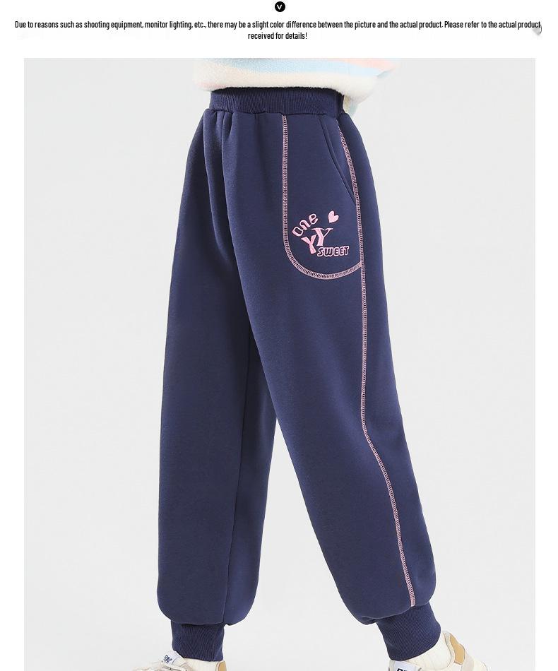 Girls' Winter Fleece-Lined Quilted Cotton Sports Pants - Thickened Three-Layer Design for Big Kids