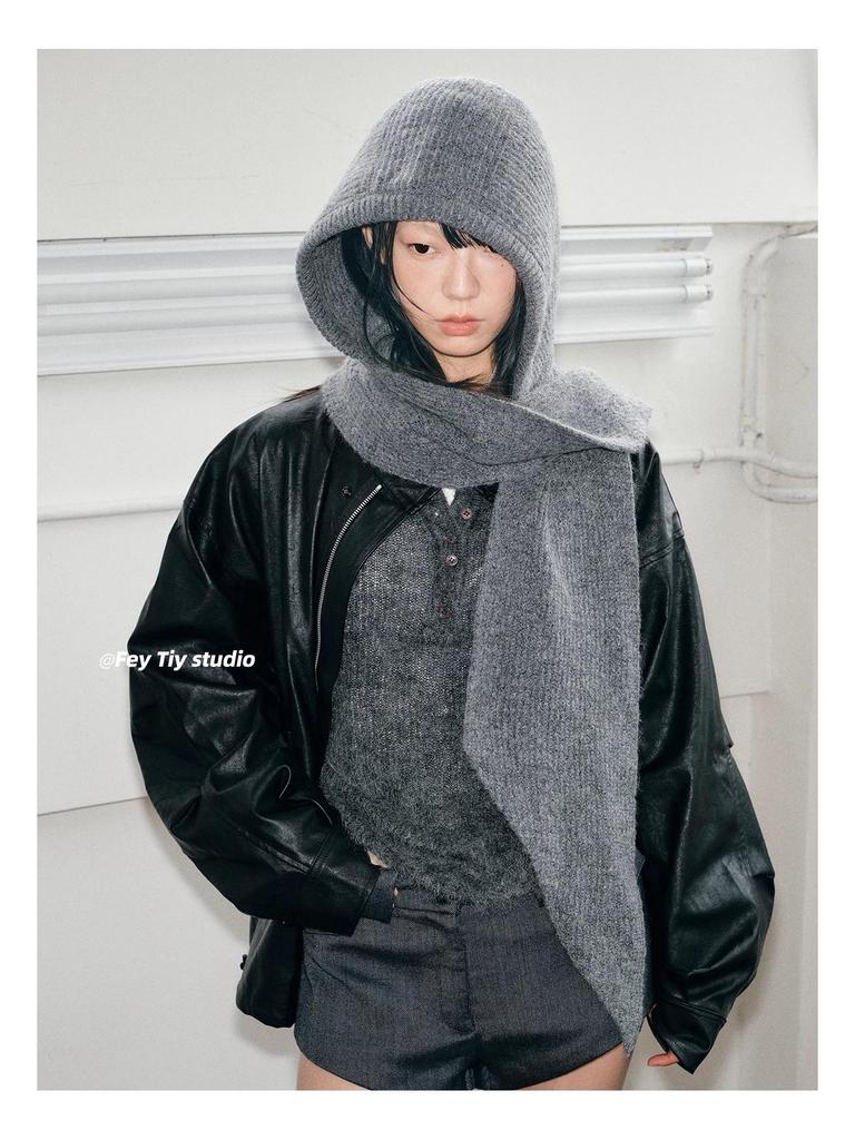 Korean Style Knit Hat & Scarf with Ear Protection - Women's Winter Balaclava