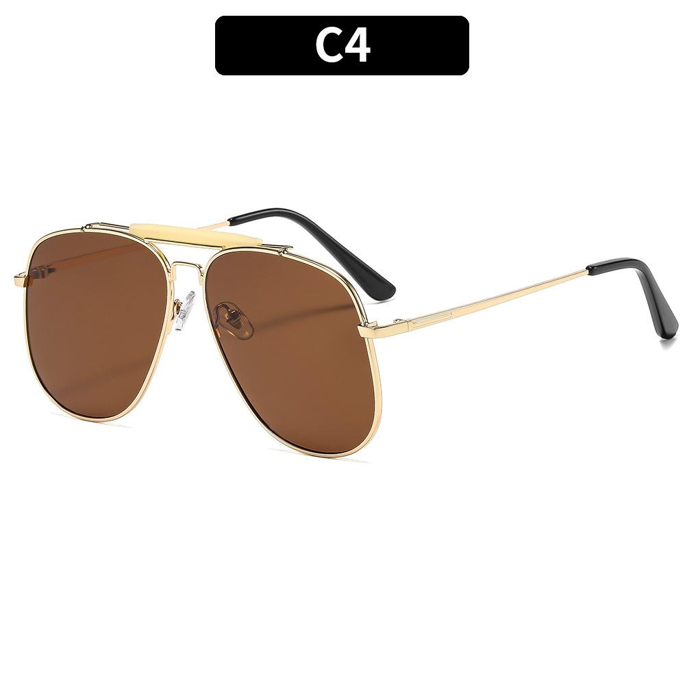Women's sunglasses, men's and women's fashion large-frame double-beam metal sunglasses