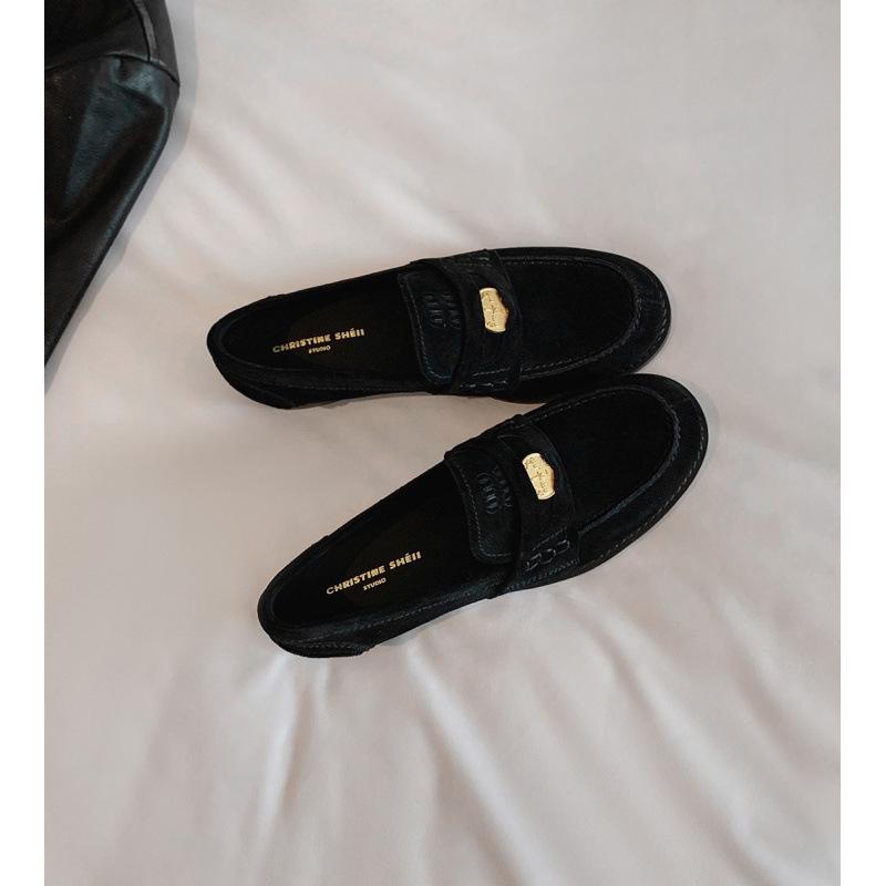 Shoes Horse Skin Retro Polished Small Gold Coins Thick Heel Thick Sole Small Leather Shoes