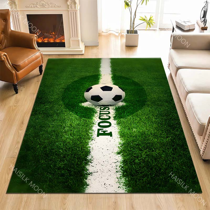 Soccer ball focus on field Print Carpet Rug for Living Room Bedroom Sofa Doormat Home Decor Non-slip Floor Mat