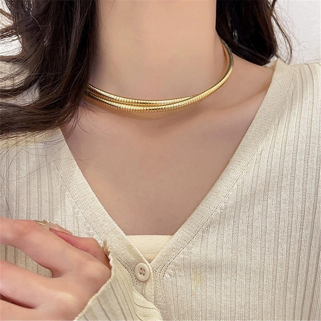Tooxika Exaggerated Personality Simple Cold Style Round Snake Bone Elastic Collar Necklace Light Luxury Fashion Collarbone Chain