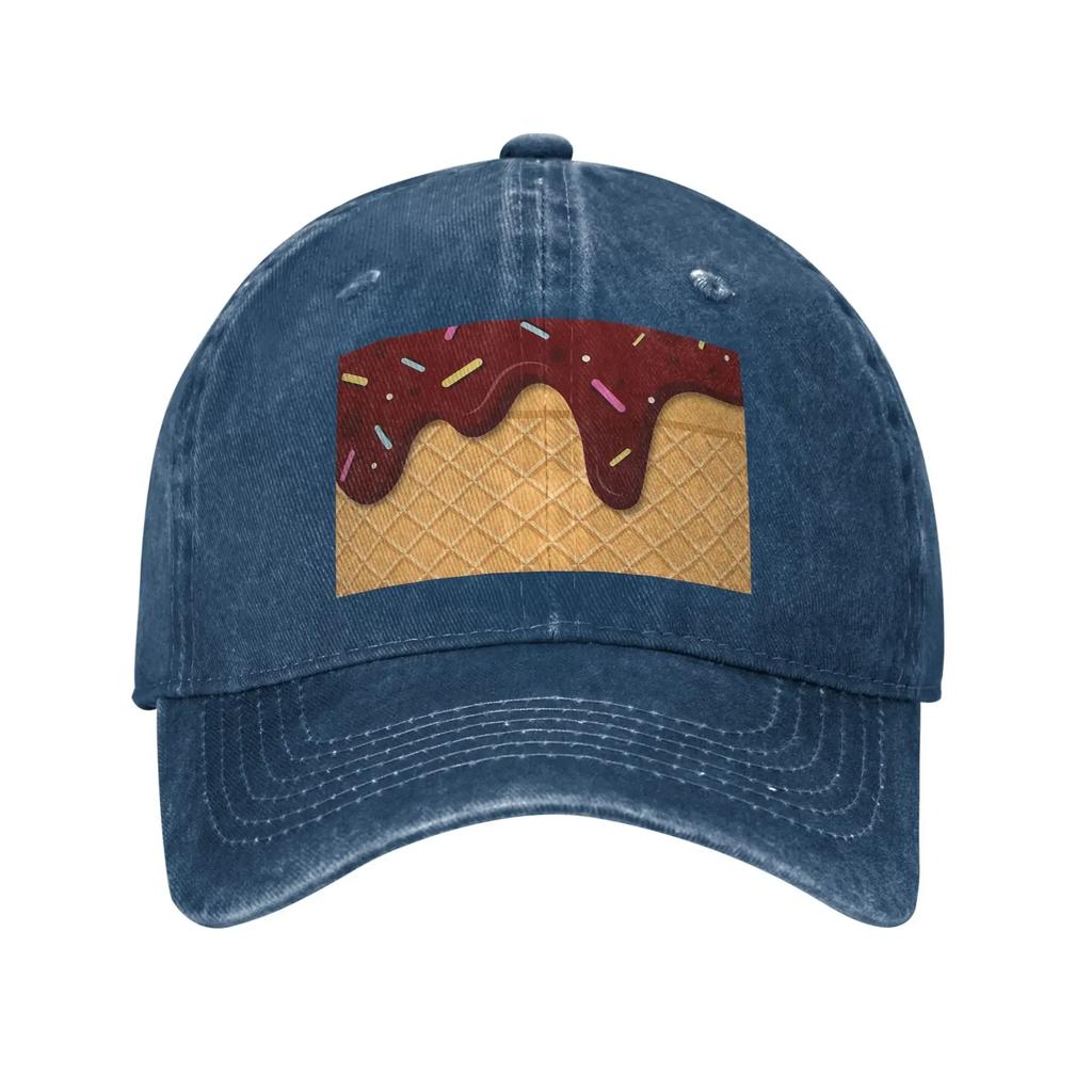 Cappellino in Tessuto Denim con Stampa Waffle Gelato e Cioccolato Cappellini da Baseball Casual Cappello Regolabile Estivo Unisex