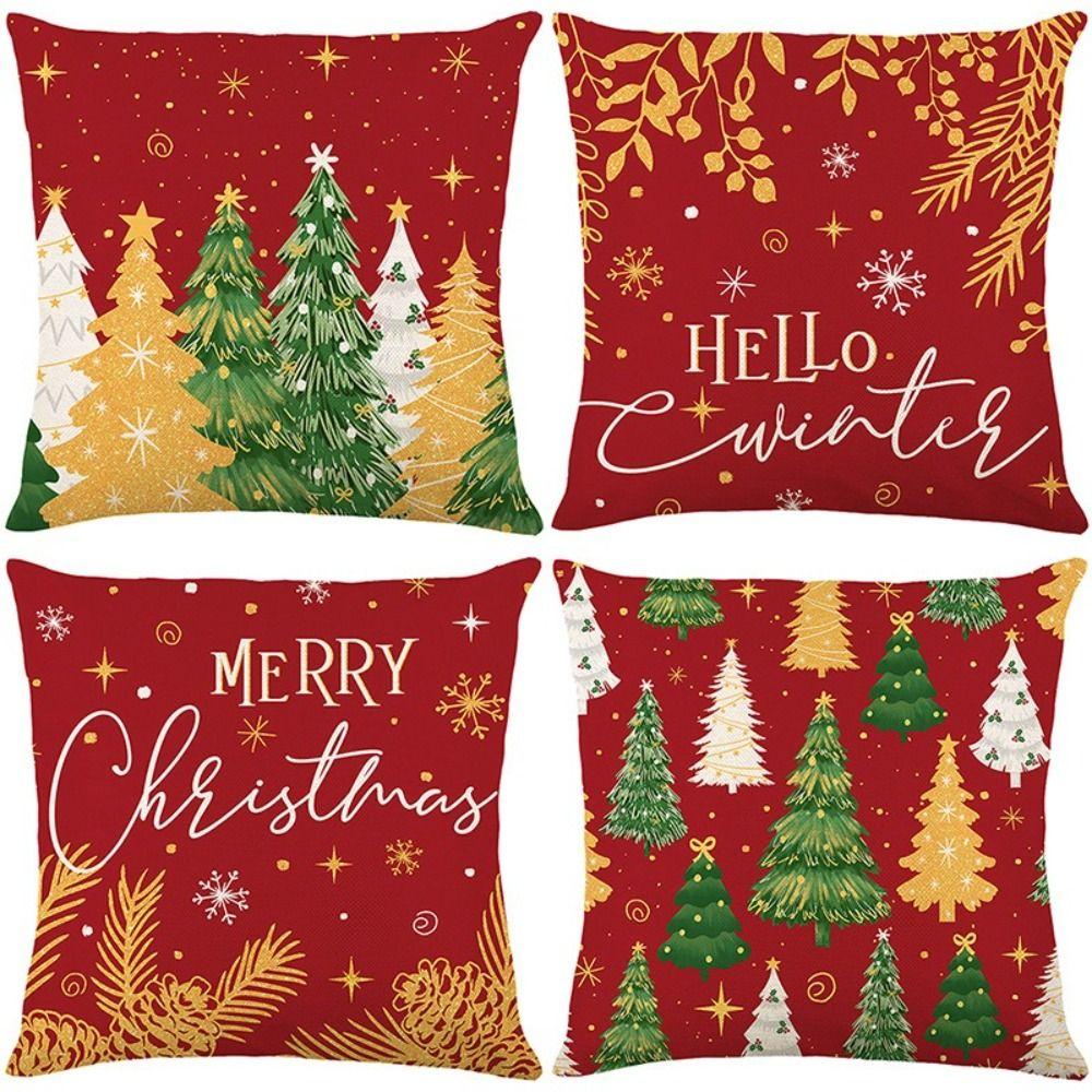 Polyester Christmas Cushion Cover Christmas Tree Printed Decorative Design Pillowcase Checkered Pattern Sofa Decoration