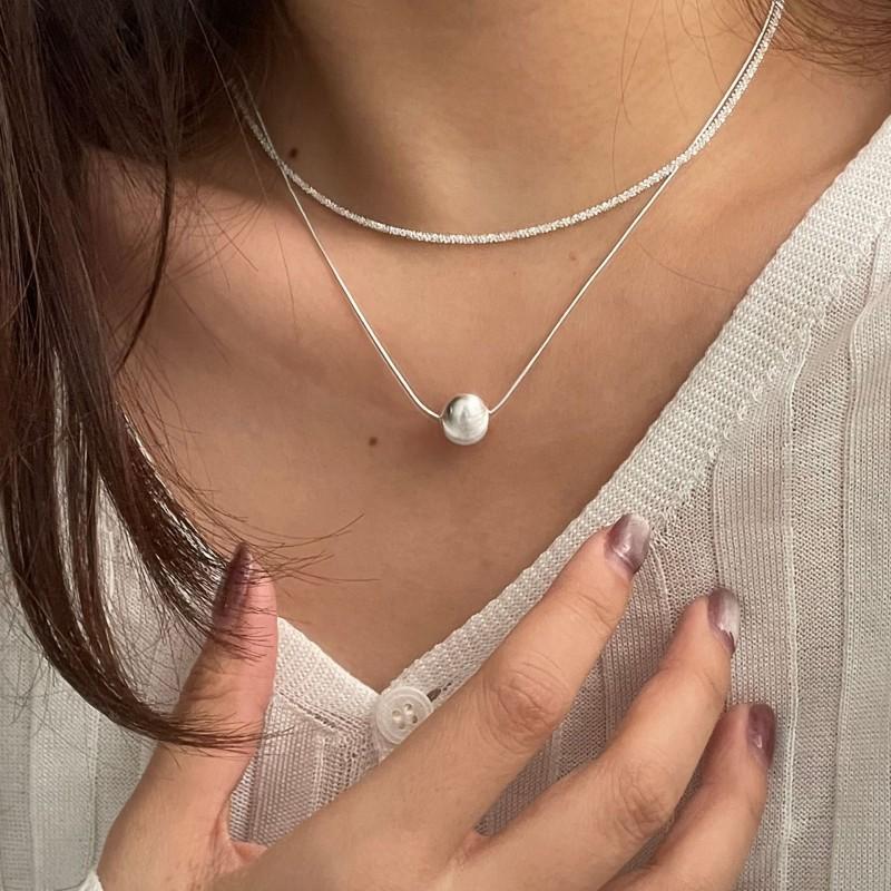 Double Layer Cat Eye Bead Necklace Fashion Minimalist Clavicle Chain Men Women