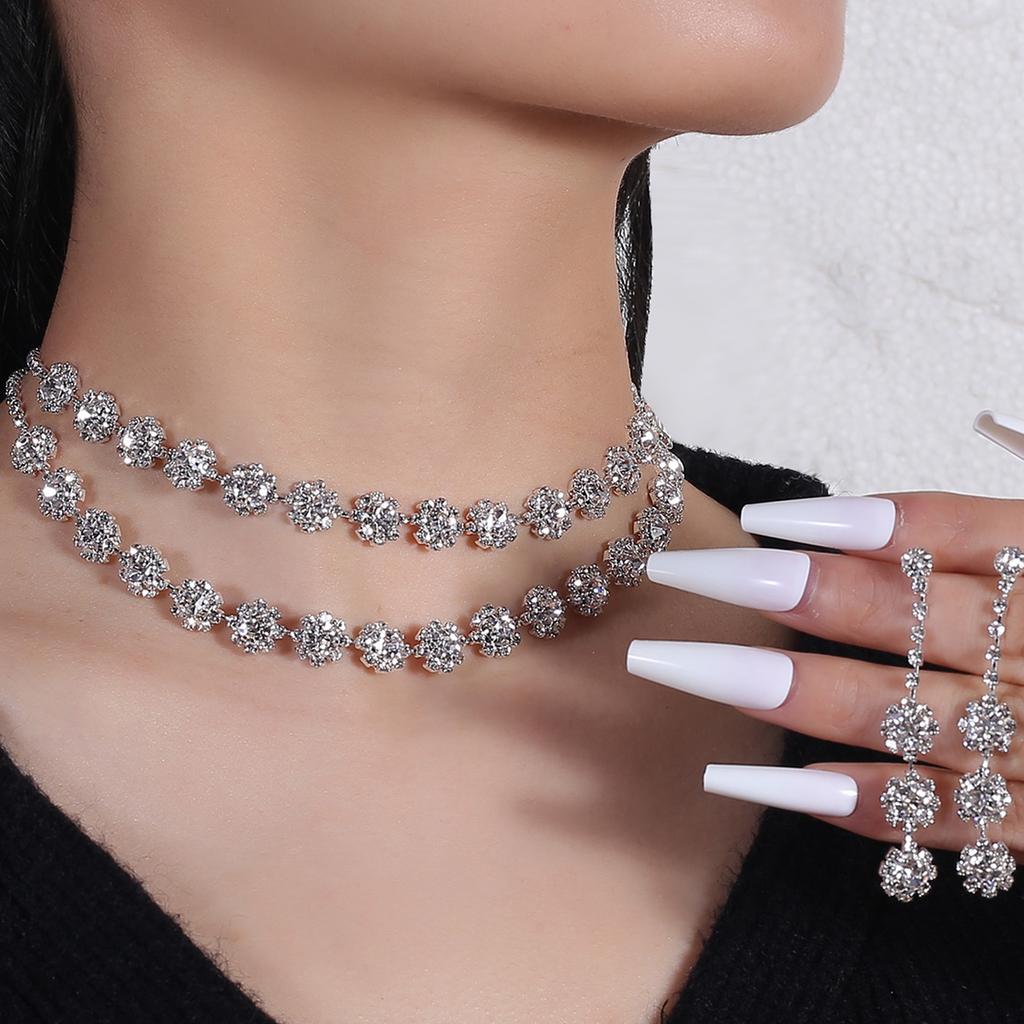 3 pieces of women's fashion trend claw chain series sunflower earrings and necklace Zircon set, banquet and party accessories