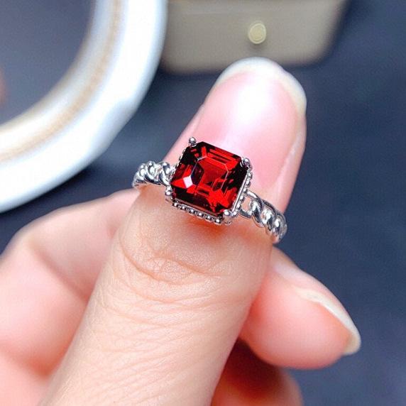 Colorful Square Ruby Simulated Open Ring for Women