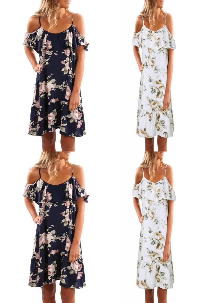 Damen Blumen Off-Shoulder Trägerkleid Für Mühelosen Lässigen Strandstil