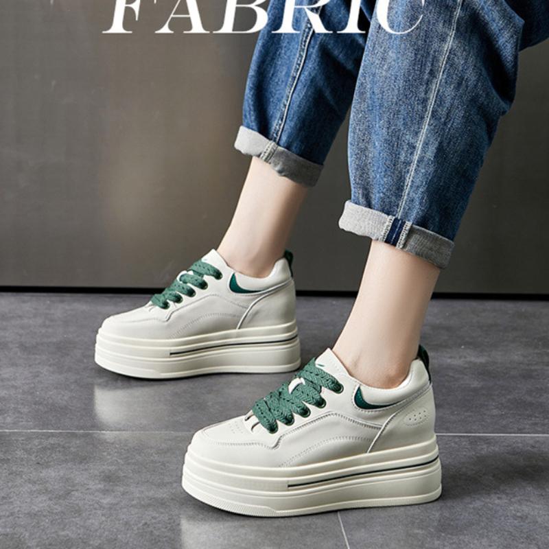 8cm  New Genuine Leather Chunky Sneakers Vulcanize Autumn Thick Soled Pumps Women Platform Wedge Fashion Ladies Spring Shoes