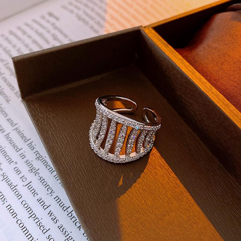 Platinum Zircon Multilayer Open Ring: Exquisite, Light Luxury, High-End Fashion, Versatile Jewelry Design