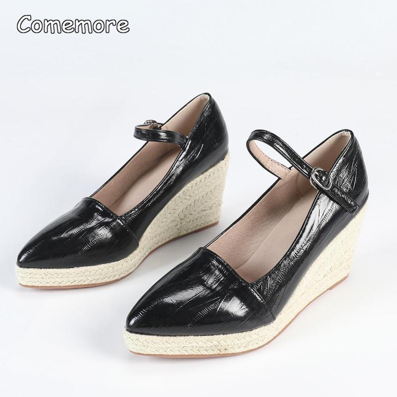 Pointed Toe Chunky Heel Platform Sandals Women's Buckle Strap Wedges Thick-sole Casual Pumps Shoes Size 35-42 Zapatos De Mujer