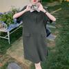 ZANZEA Womens Splice Turn Down Collar Casual Short Sleeve Dress