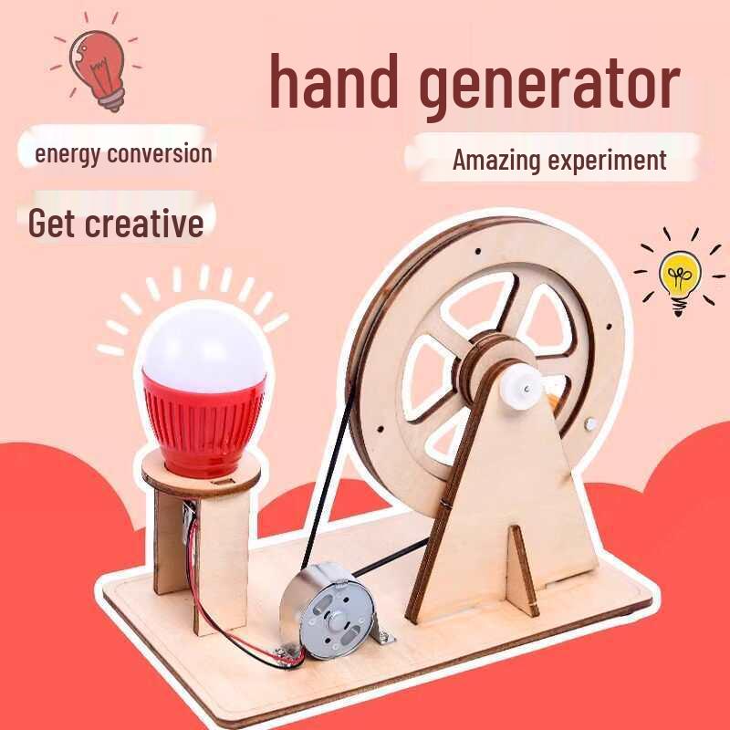 DIY Hand-Cranked Generator Kit for Kids: Science and Tech Project for Elementary and Kindergarten Crafts Wooden Hand-cranked Generator [1 set]
