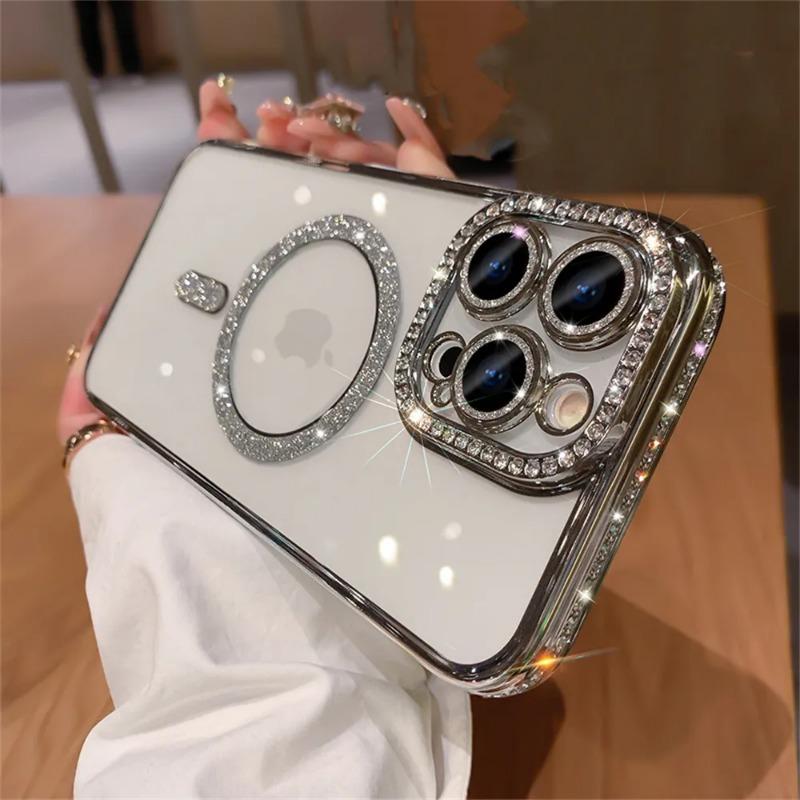 Luxury Diamond Glitter Magnetic Soft Case for Magsafe IPhone 15 14 13 12 11 Pro Max Plus 15Pro 14Pro Mac Safe Shockproof Cover