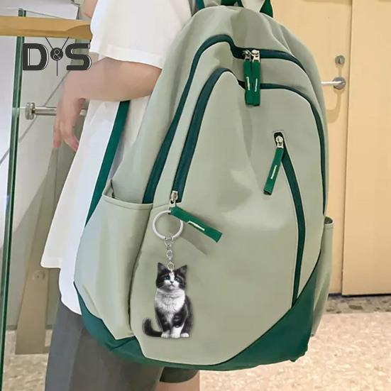 Katt Nyckelring Dubbelsidig 2D Platt Akryl Husdjur Hängande Dekoration Livslik Katt Nyckelring Tillbehör för Bilspegel Fönster Ryggsäckar