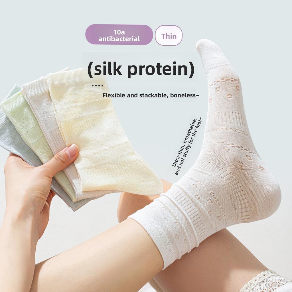 Silk Stockings for Children, Mid-length, Summer/autumn Lightweight Mesh Breathable Open Toe Girls' Long Cotton Socks, Pile Socks, Long Stockings