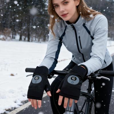 Heated Winter Gloves Fingerless 3 Levels Digital Display Gloves Cold Weather Electric Mitten For Winter Camping Cycling Running