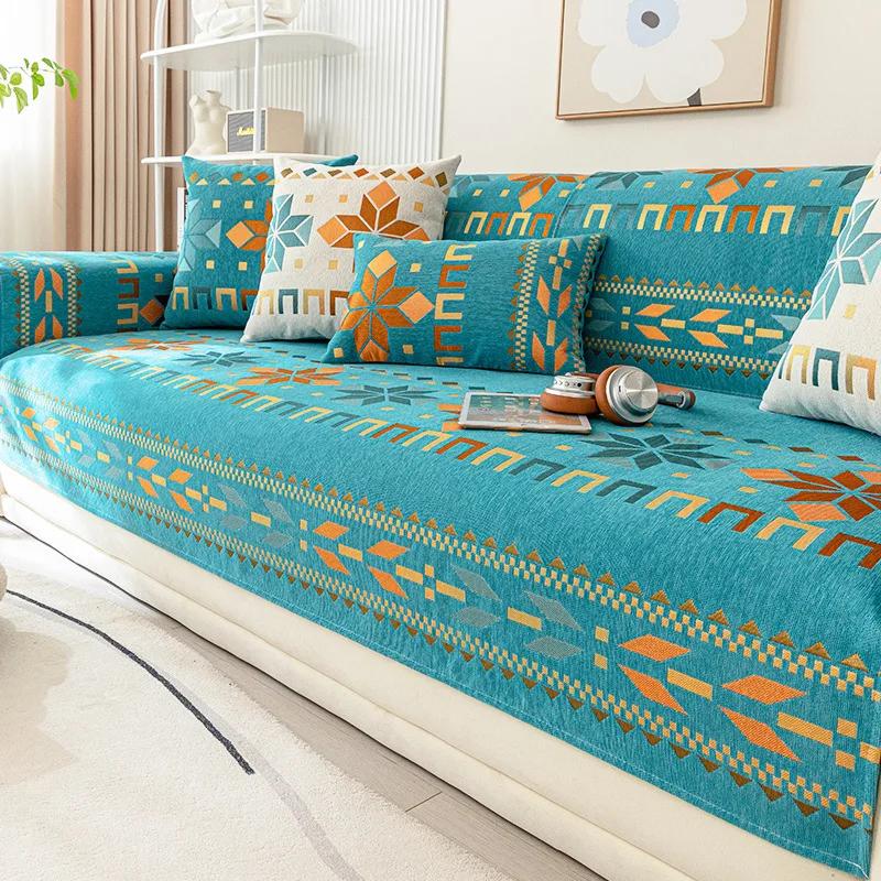 Bohemian Style Chenille Sofa Cushion All-Season Universal Anti Slip Scratch Resistant Pet Friendly 1/2/3/4 Sofa Protective Cover