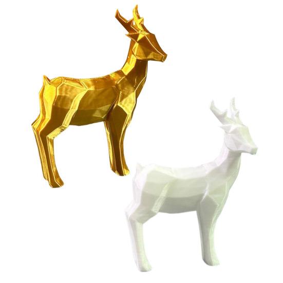 Christmas Reindeer Figurine 3D Printed Standing Deer Statues Small White/Gold Elk Sculpture for Fireplace Entryway Shelves Home Office