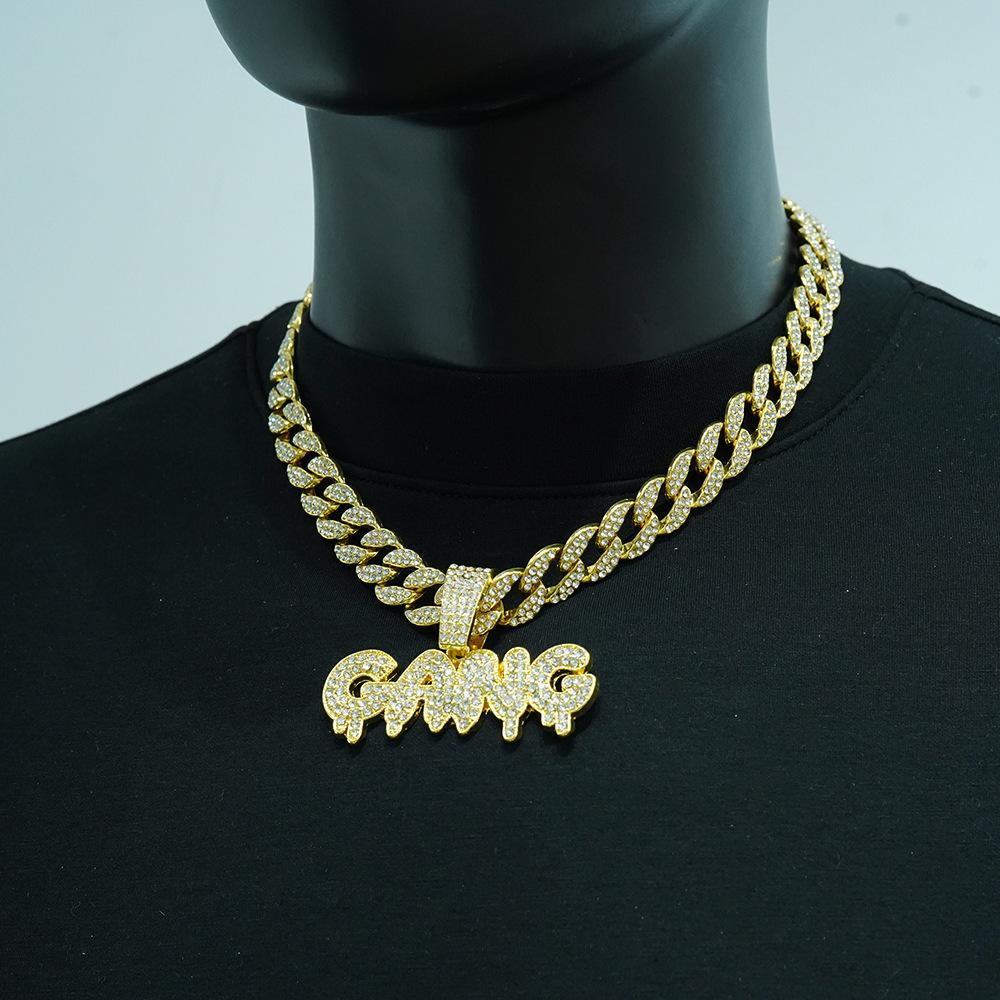 Hip Hop GANG Letter Pendant Street Personality Design Letter Cuban Chain Jewelry