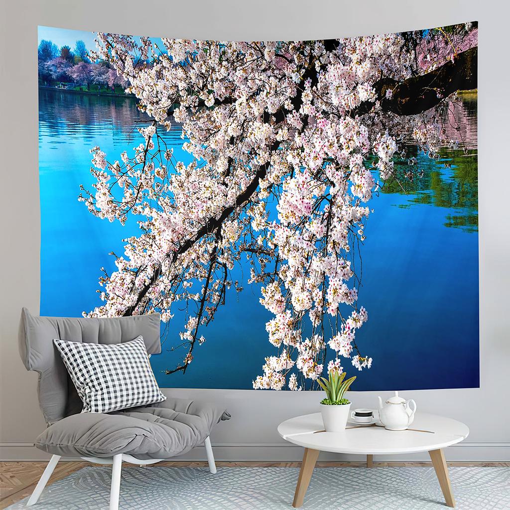 Mountain Fuji Japan Tapestry Cherry Sakura Blossom Temple Tapestry Wall Hanging Decor Tapestries Bedroom Home Living Room Dorm