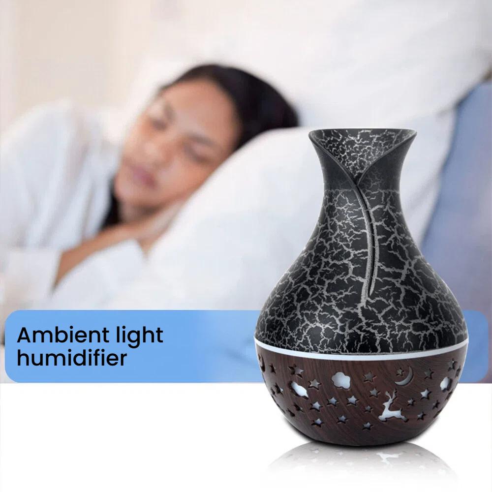 USB Direct Plug-In Wood Grain Flower Vase Humidifier with Colorful Atmosphere Light Spray Device Portable Cracked Wood Pattern