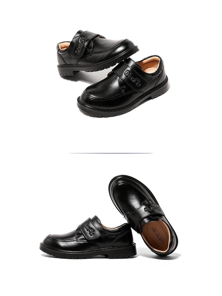 Boys' Black Leather College Shoes: Soft Sole, British Style for Spring & Autumn Shows