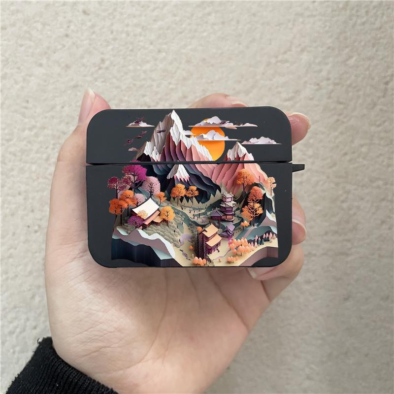 Paper Cute Creative Mountain Print Earphone Case for Airpods 1 2 3 Pro Wireless Headphone Cover for Air Pods Pro2 Accessories