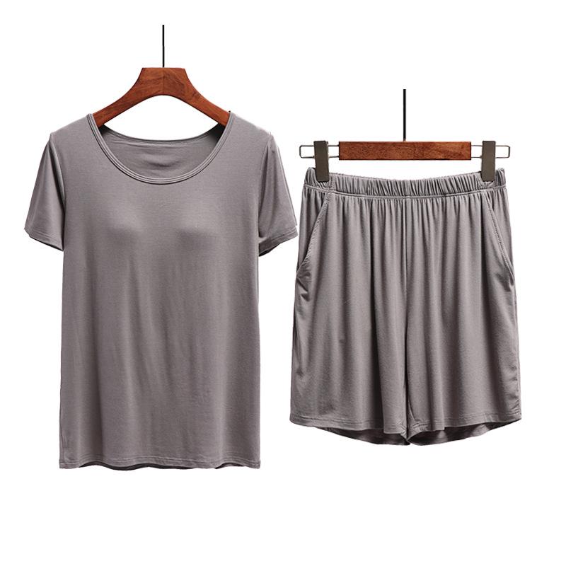 Women's Modal Chest Pad Short Sleeve Pajama Set - Summer Five-Point Shorts