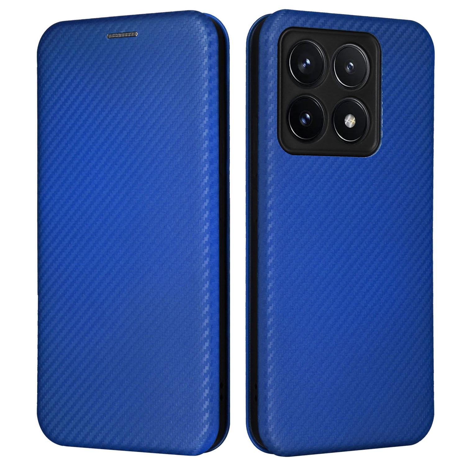 

For Xiaomi 14T Case Carbon Fiber Texture Drop-Proof PU Leather Phone Cover Blue