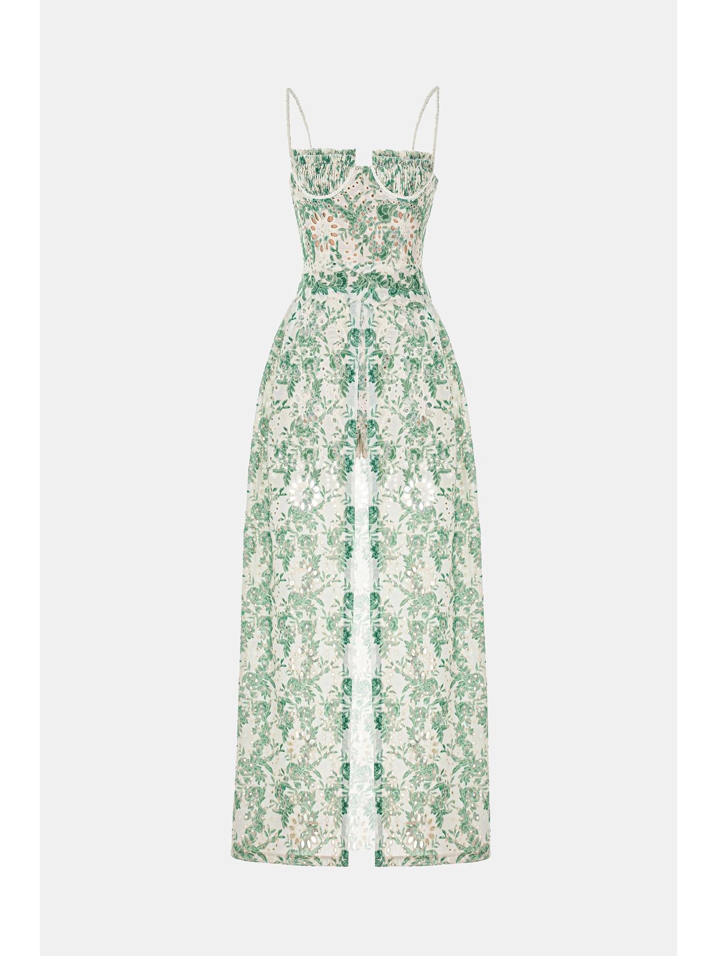 

2026 European & American Pearl Strappy Floral Summer Dress: Women s Waist-Cinching, Split Holiday Style Large світло-зелений колір