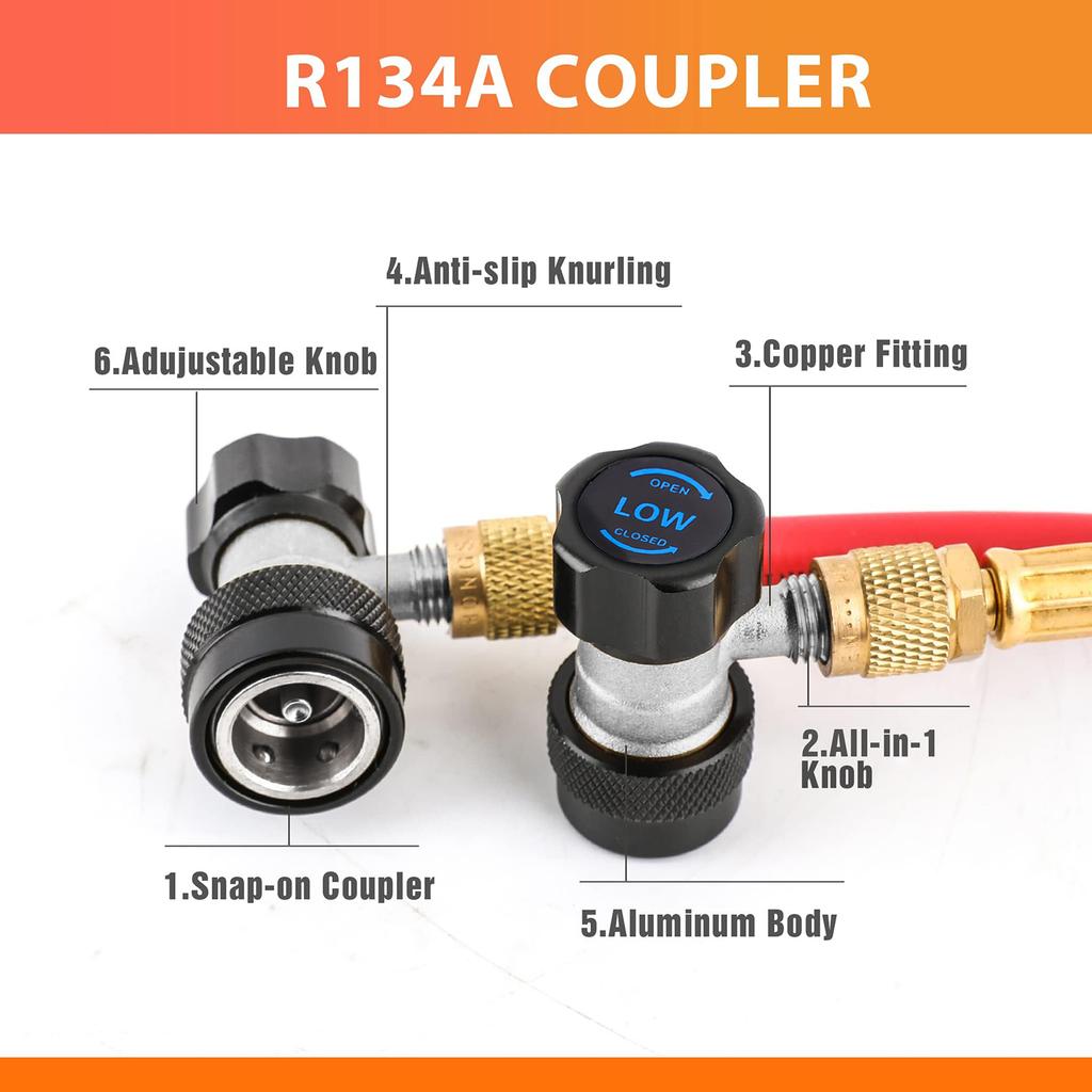 R134A NEW A/C AC Compressor R-134A Manual Quick Coupler Adapter Air Condition 1/4 SAE Connectors Accessories