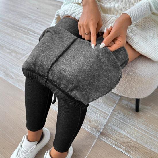 Women Pencil Pants Imitation Jeans High Waist Thickened Velvet Lined Warm Leggings Tight Fit Pants with Pockets