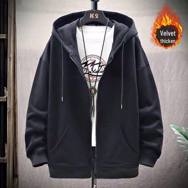 Men's 2023 Korean Style Loose Jacket with Plus Velvet – Trendy Sweater Top for Spring and Autumn Casual Wear