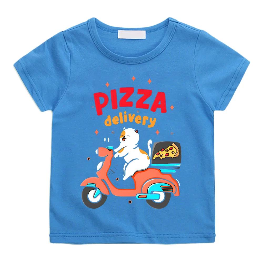 Kids Cotton T-shirt Fun Pizza Delivery Cartoon Print Pattern Baby Clothes Boy Girl Children Tee-shirt Funny Short Sleeve Tees Tops