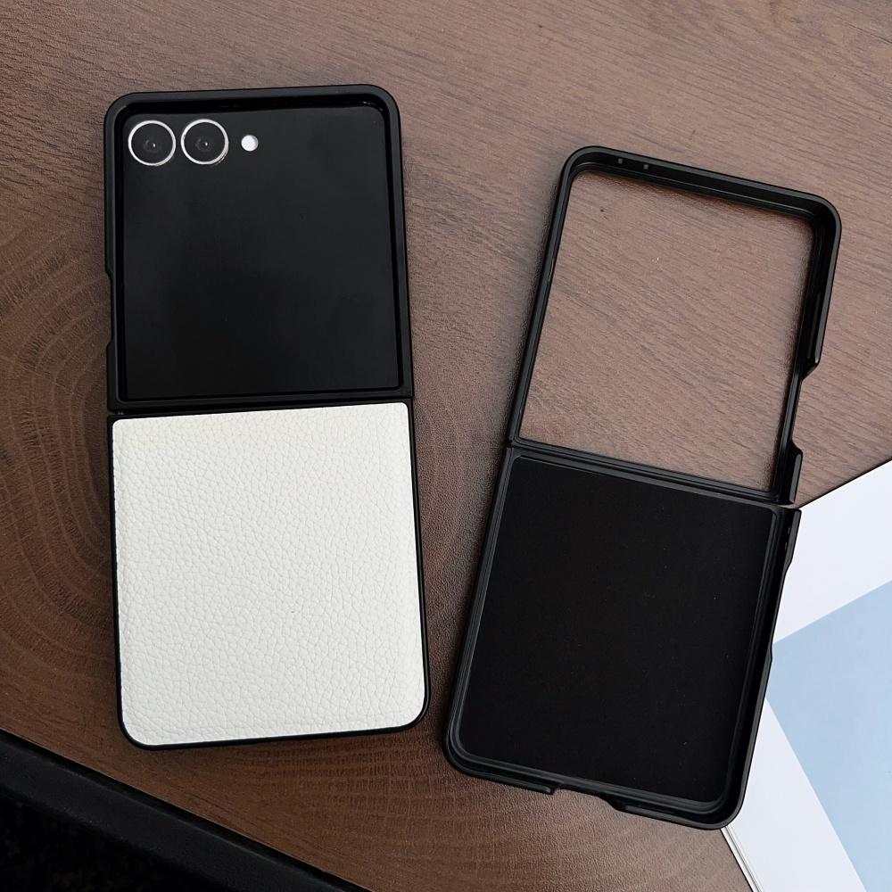 Custodia Lussuosa in Pelle con Motivo Litchi per Samsung Galaxy Z Flip 7 6 5 4 3 5G Cover Morbida Antiurto per ZFlip6 Flip5 Flip4