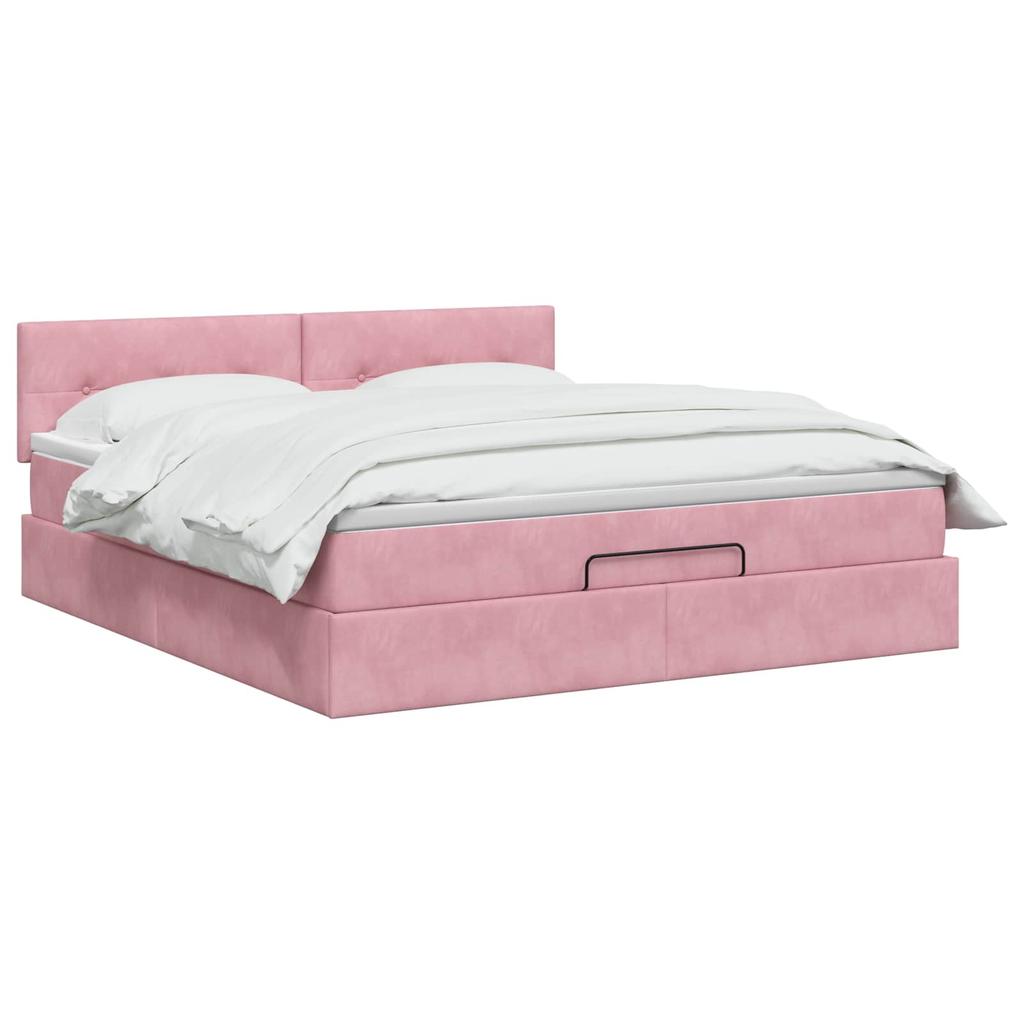 Ottoman Bed with Mattress and Headboard Pink 180 X 200 Cm Velvet
