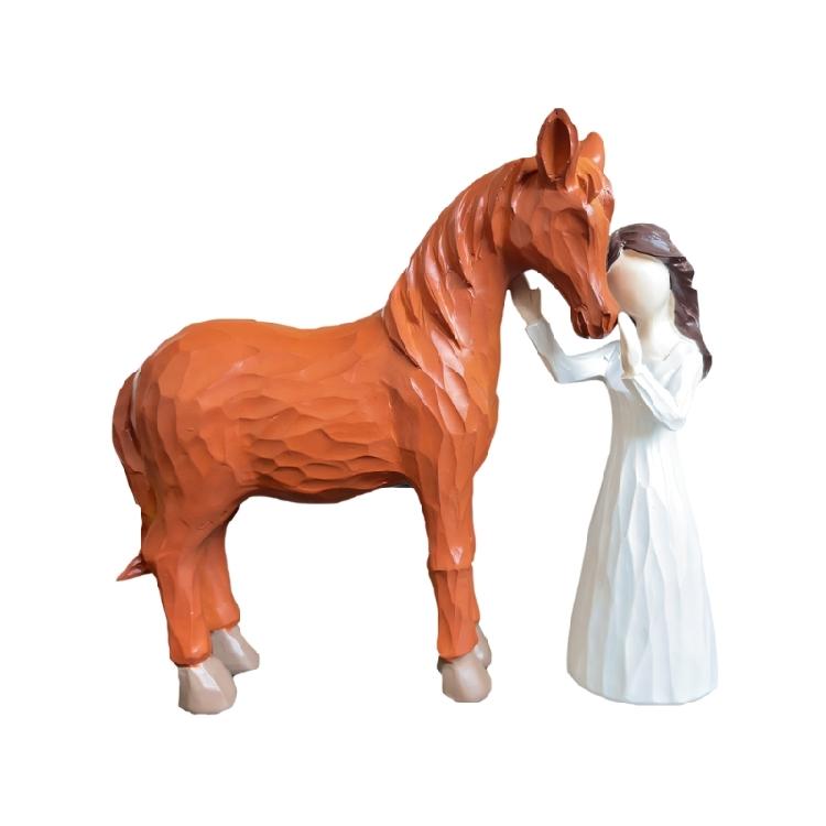 

Equestrian Themed Statue Girl Embraces Horse Resin Craft Sculpture Collectible Ornament Home Accent for Horse Lover