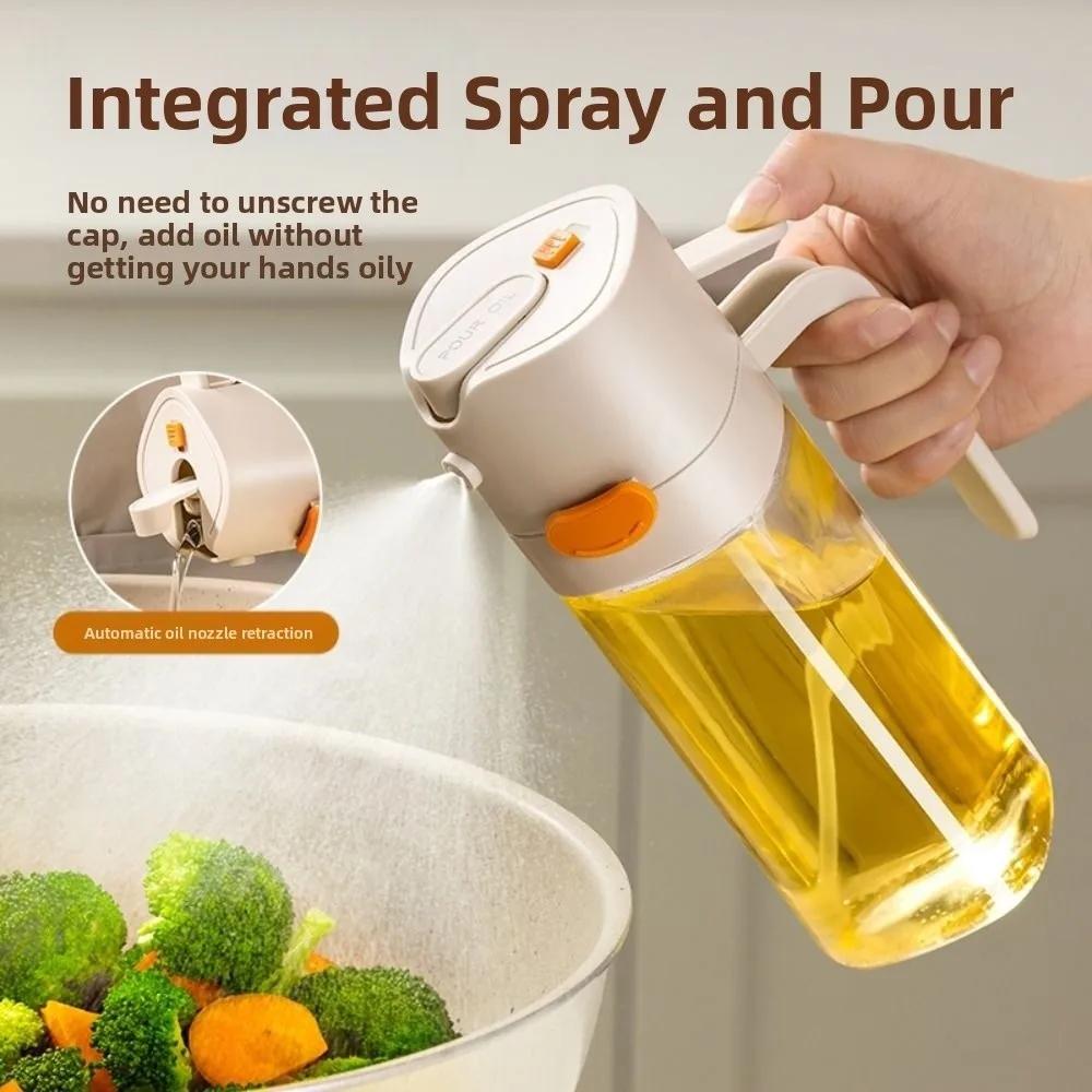 New 2in1 Oil Sprayer Food Grade Glass Oil Spray Bottle Reusable Oil Dispenser Air Fryer Seasoning Tool Kitchen Dining Bar Supply