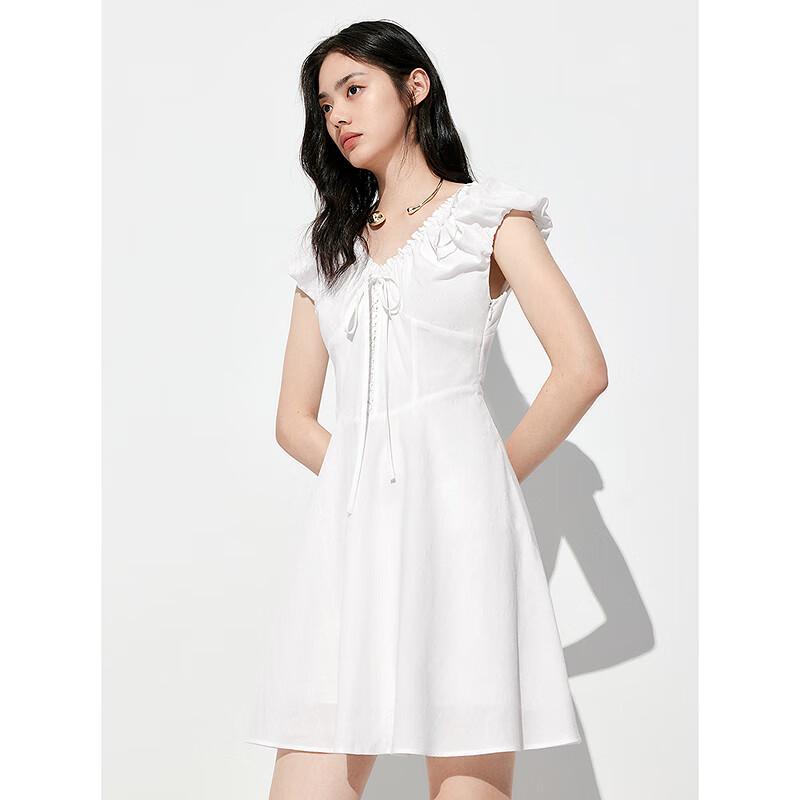 PEACEBIRD Women's Cloud Jacquard V-Neck Short Dress