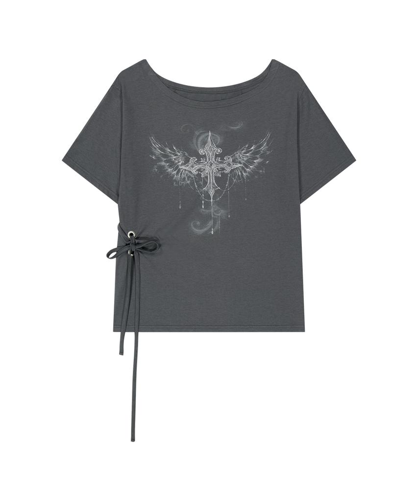 Aejeuyua Kitsch Eyelet Oversized T-Shirt Charcoal