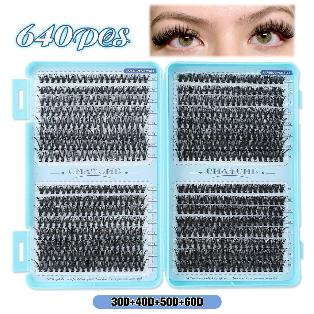 640 Cluster Einzelne Falsche Wimpern - DIY Segmente mit Buchkleber-Typ