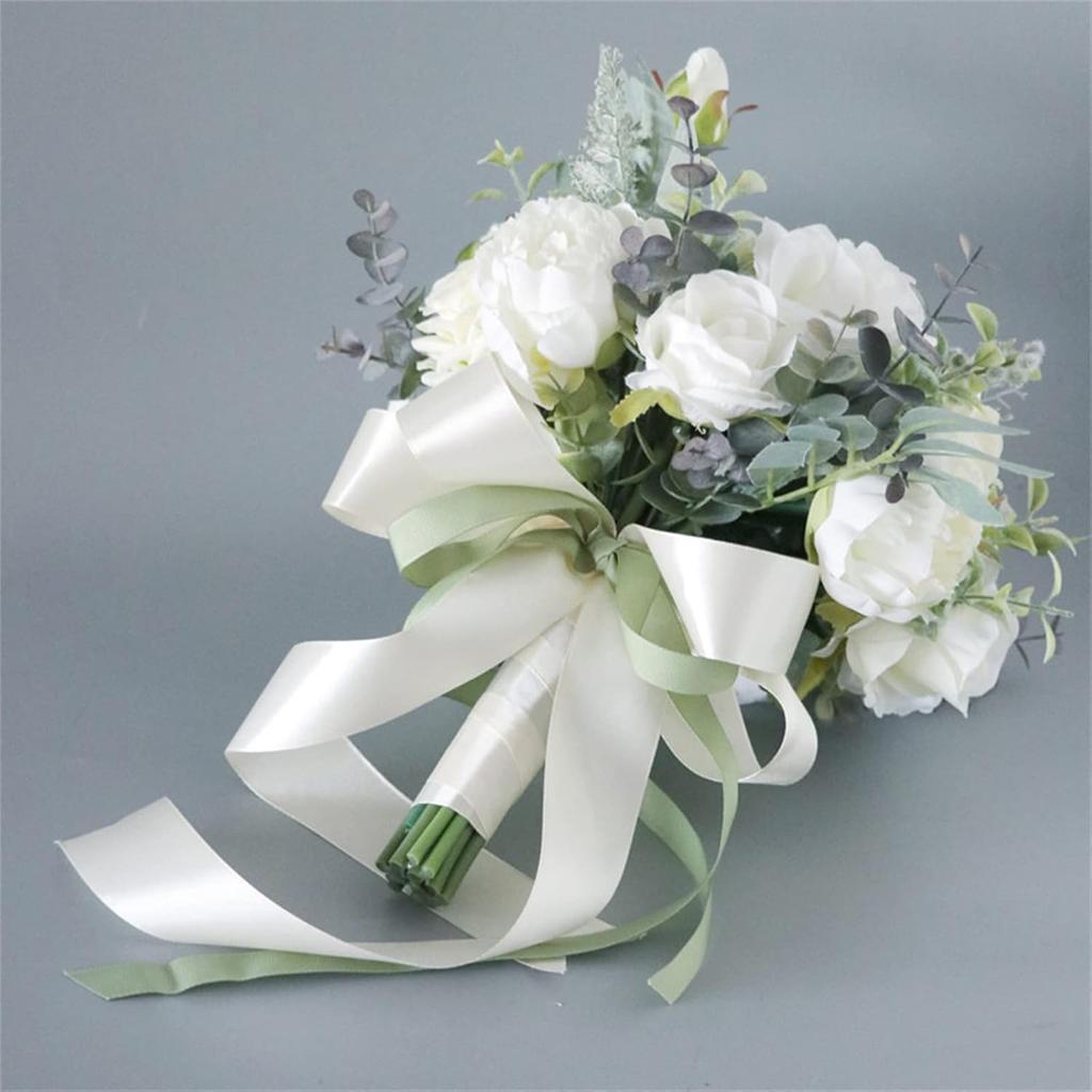 Wedding Bouquet Artificial Roses Flower Bride Bridal Bouquets Handmade Silk White Rose Flower Wedding Bridal Bouquets for Church Party Home