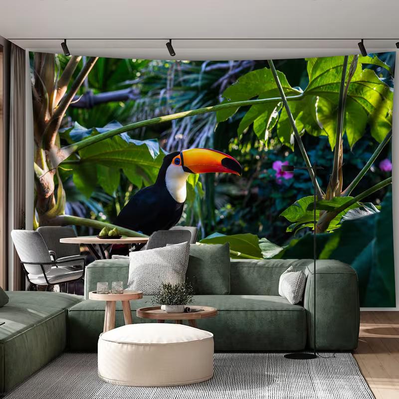 2D HD Print Wild Toucan In Tropical Forest Tapestry Bohemian Home Decor